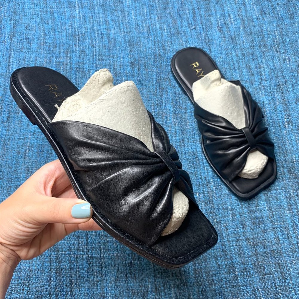 Raye Bellamy Leather Square Toe Flat Slide Sandals